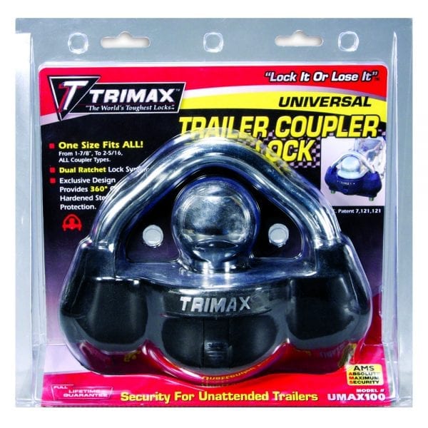 Trimax UMAX100 Premium Universal Solid Hardened Steel Trailer Lock fits all couplers 